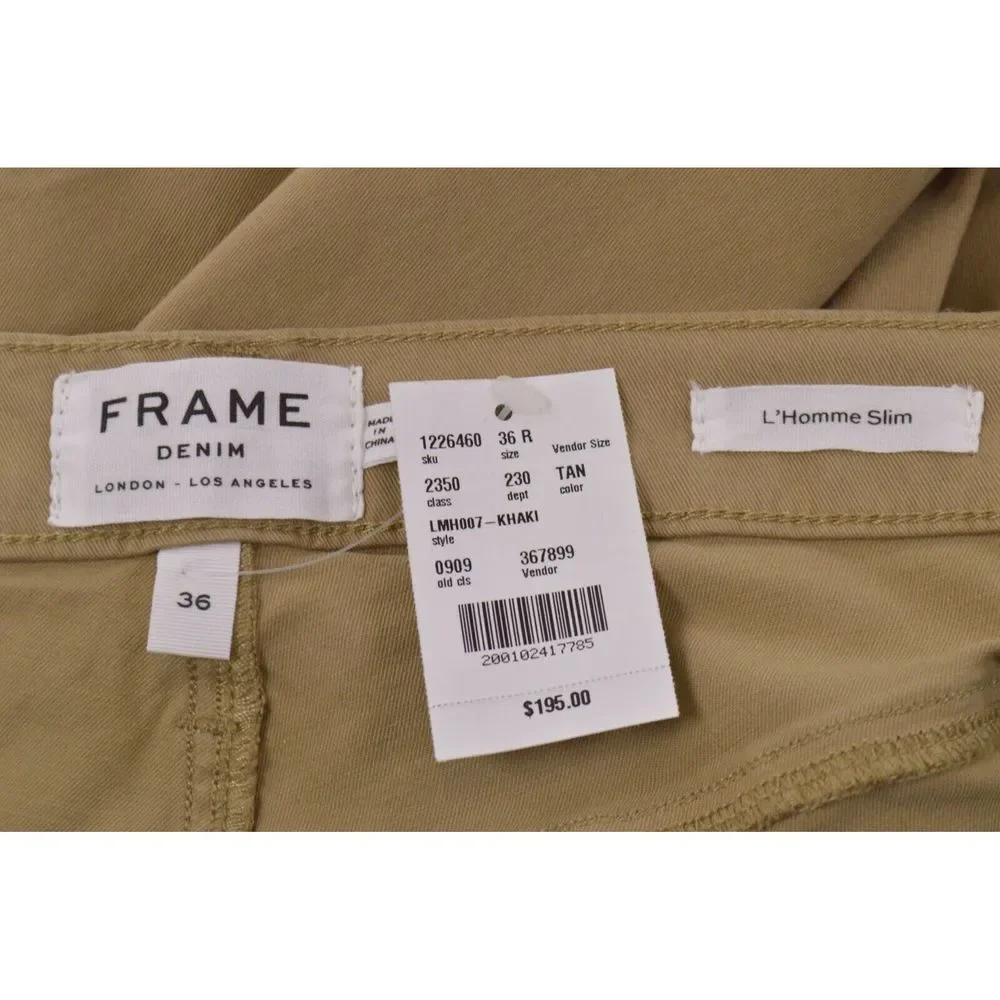 Frame Denim NWT Casual Pants Size 36 In Solid Tan Cotton Blend L'Homme Slim - Picture 6 of 10